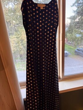 MICHAEL Michael Kors Maxi Dress True Navy Gold Polka Dot Med